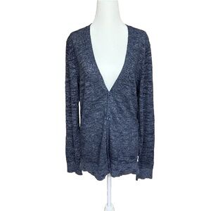 Armani Exchange Women Cardigan Size M Heather Blue Sheer V Neck Button Front